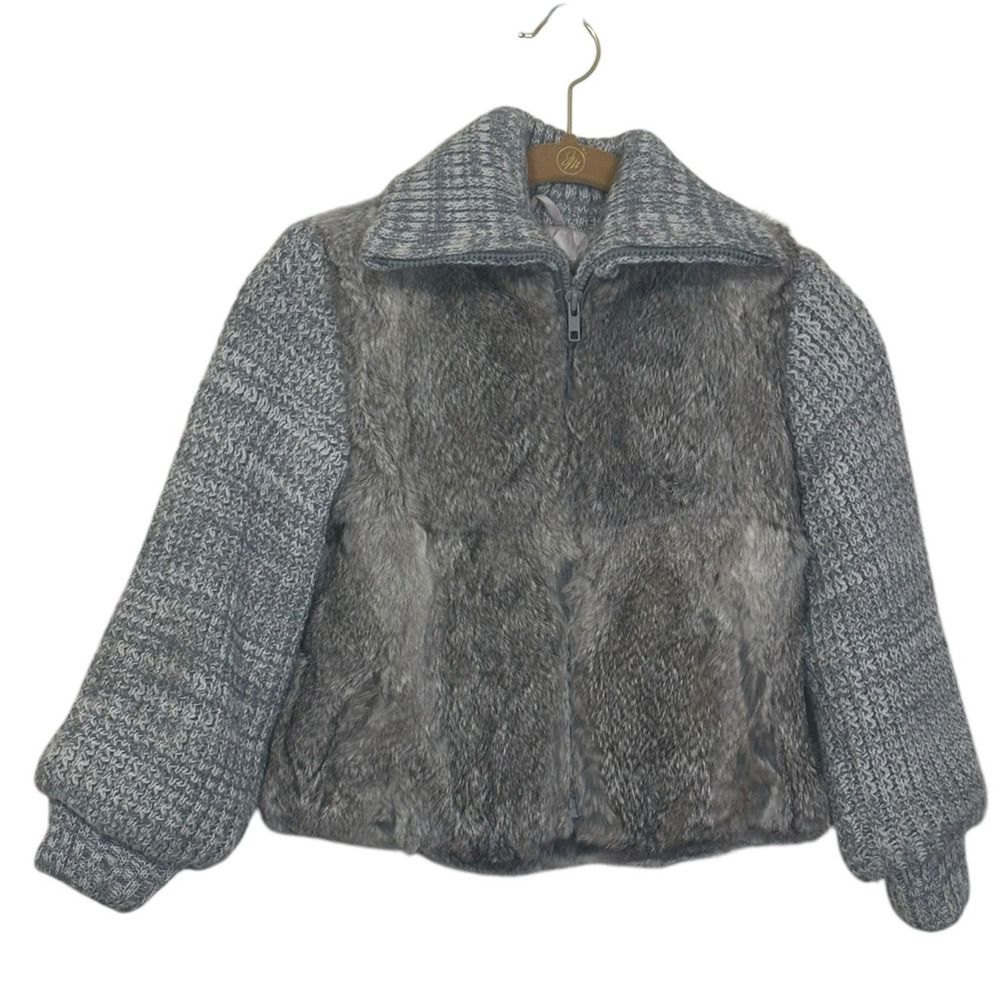 Fantasy Fur GIRLS Dyed Rabbit Fur Zip Up Jacket With Knit Sleeves GIRLS Size 8